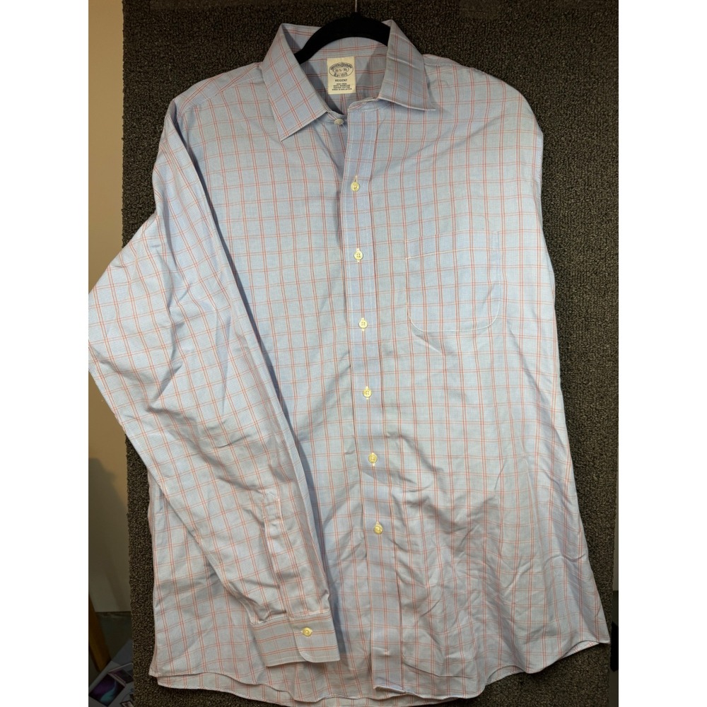 Brooks Brothers Button Down Shirt Mens 16.5-36 Blue Red Regent Non-Iron Supima